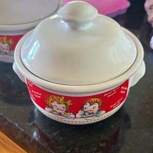 White and Red Soup Bowl with Lid